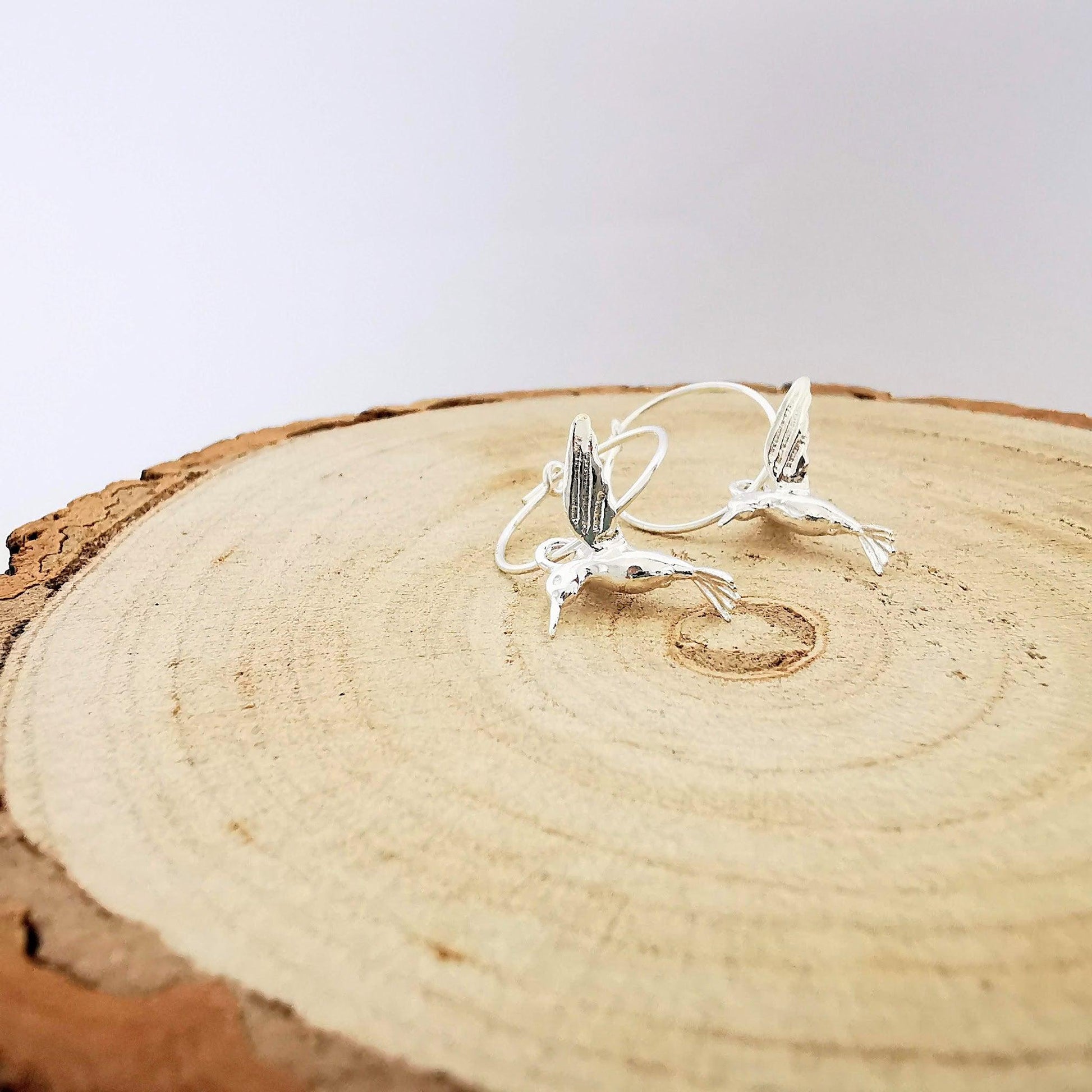 Sterling Silver Hummingbird Hoop Earrings - SKU 771 - Sophellie Jewellery