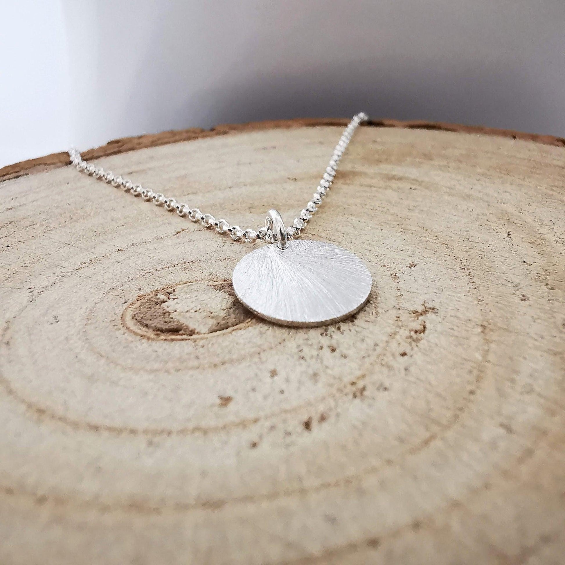 Sterling Silver Etched Disc Pendant Necklace - SKU 773 - Sophellie Jewellery