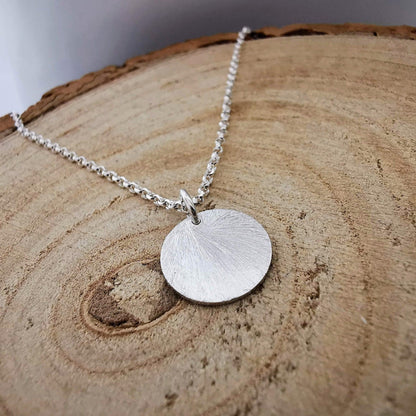 Sterling Silver Etched Disc Pendant Necklace - SKU 773 - Sophellie Jewellery