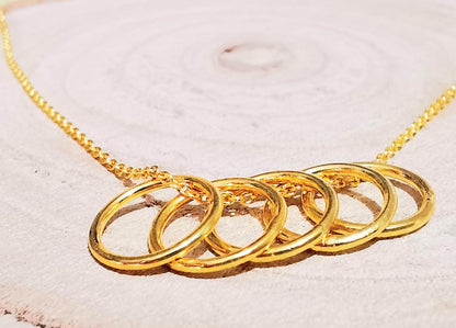 Gold Five Ring Story Necklace - SKU 819 - Sophellie Jewellery