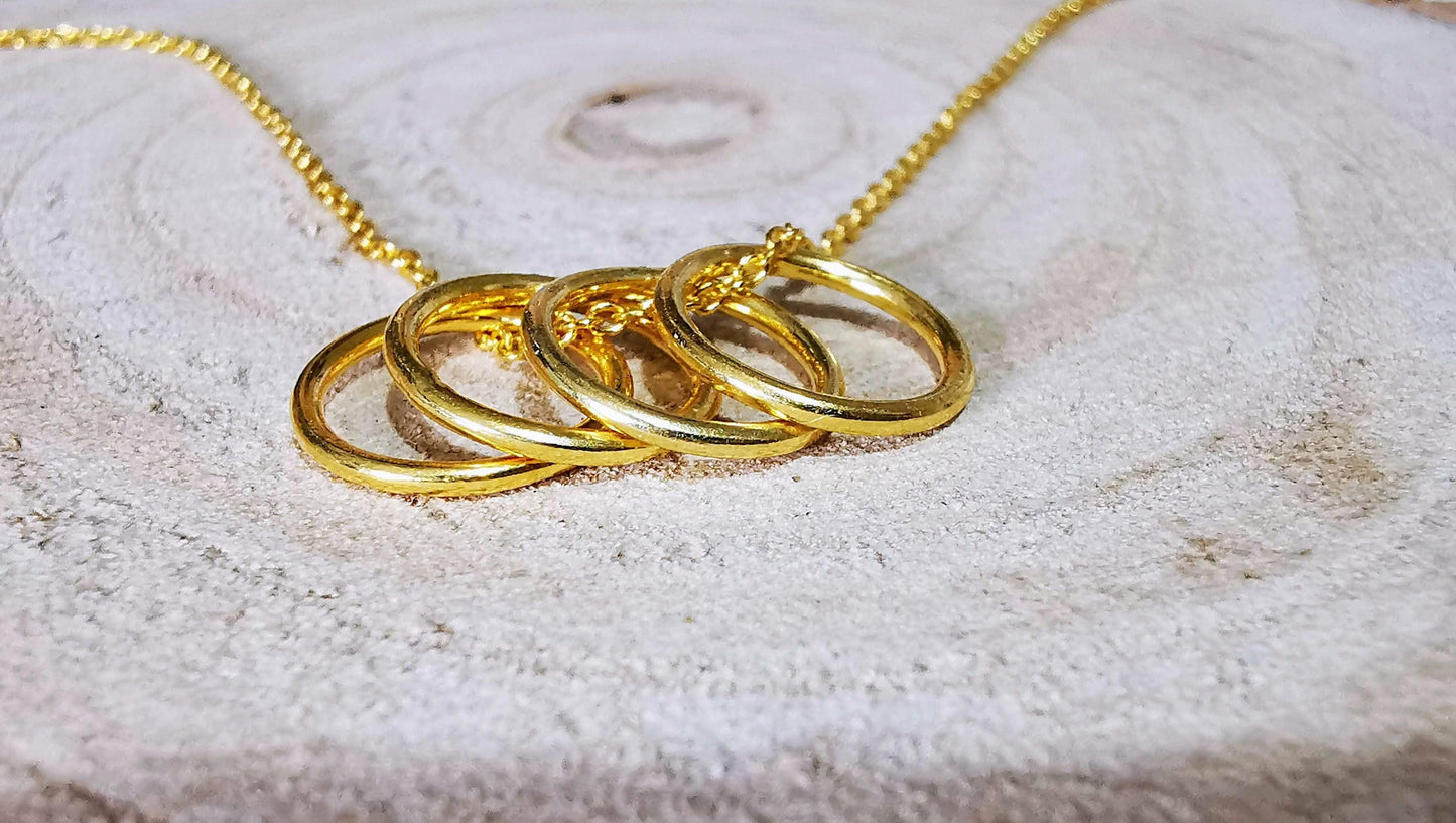 Gold Four Ring Story Milestone Necklace - SKU 030 - Sophellie Jewellery