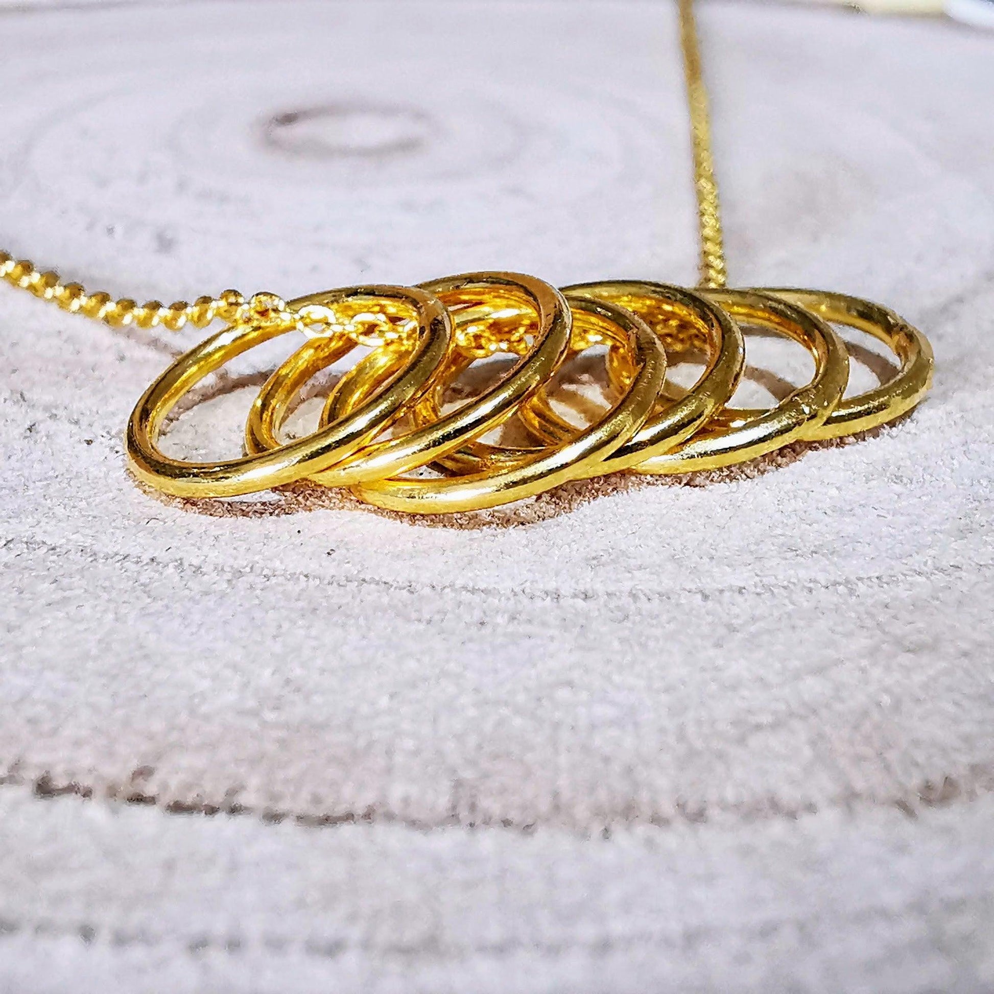 Gold Six Ring Story Pendant Necklace - SKU 820 - Sophellie Jewellery