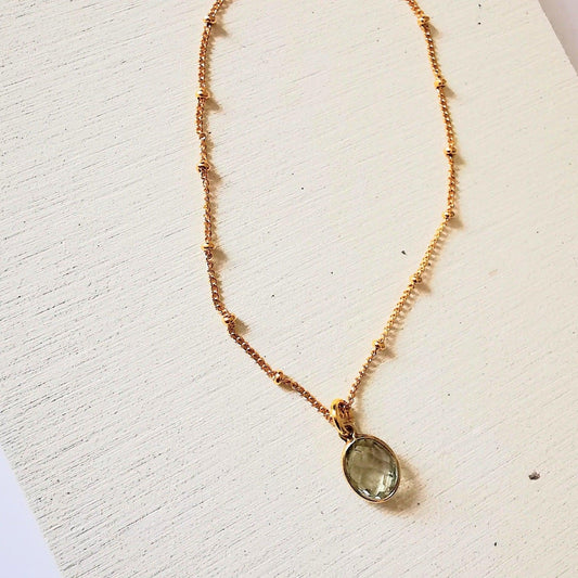 Gold Satellite Green Amethyst Pendant Necklace - SKU 1058 - Sophellie Jewellery