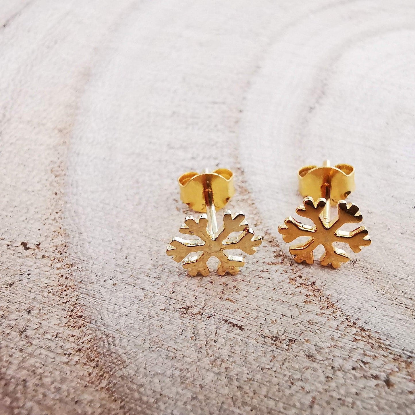 Gold Snowflake Stud Earrings - SKU 499 - Sophellie Jewellery