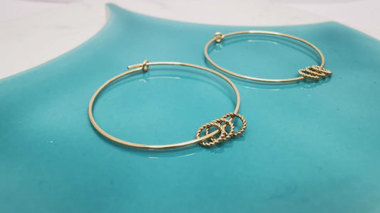 Gold Three Ring 30th Milestone Hoop Earrings