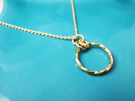 Gold Twisted Circle Pendant Necklace - SKU 890 - Sophellie Jewellery