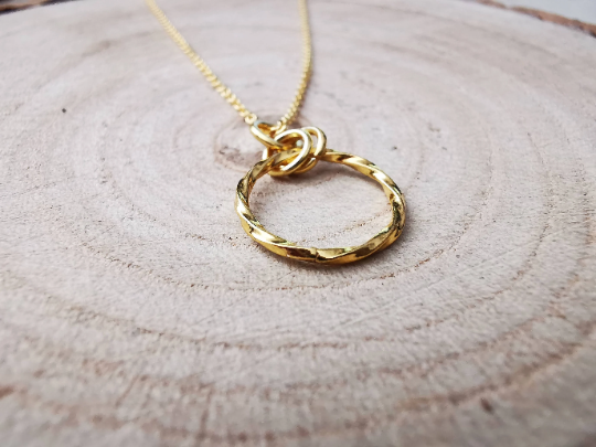 Gold Twisted Circle Pendant Necklace - SKU 890 - Sophellie Jewellery