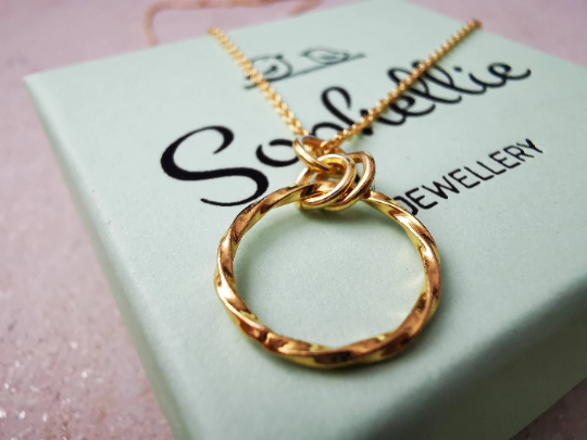 Gold Twisted Circle Pendant Necklace - SKU 890 - Sophellie Jewellery