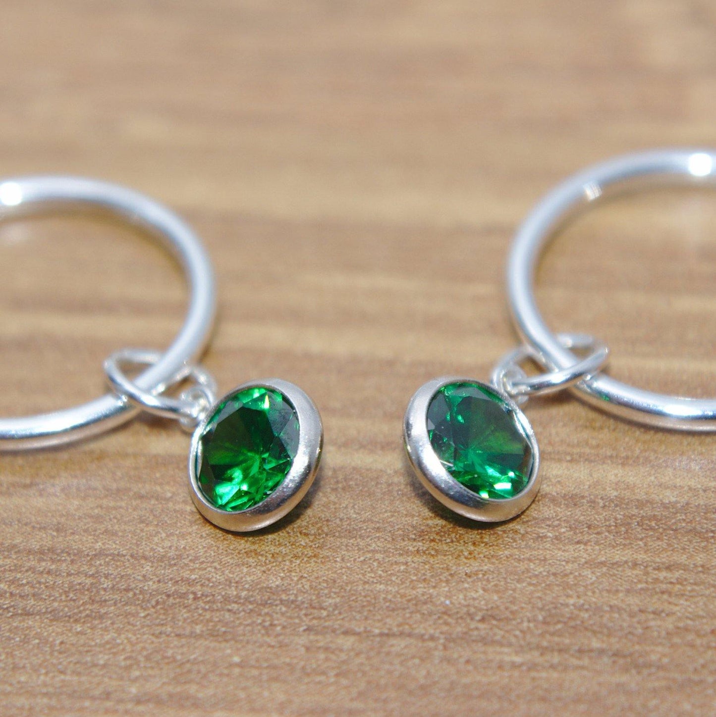 Sterling Silver Emerald Green CZ Hoop Earrings - SKU 286 - Sophellie Jewellery