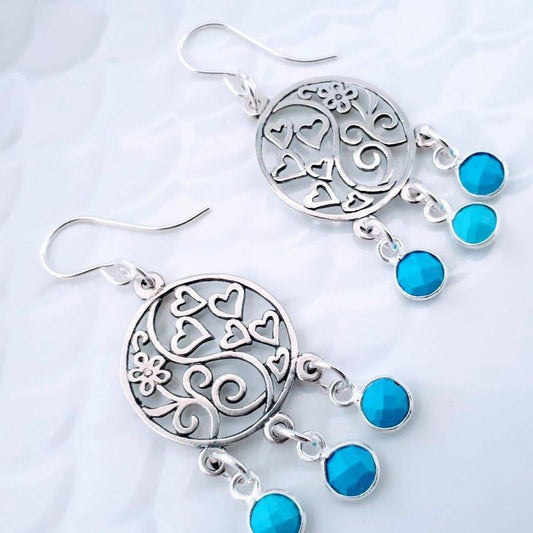 Sterling Silver Turquoise Dangle Earrings - SKU 169 - Sophellie Jewellery