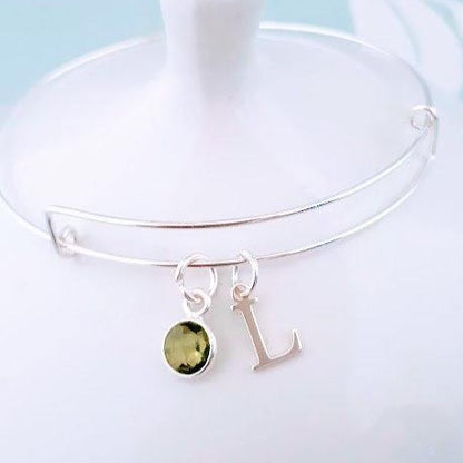 Sterling Silver Personalised Gemstone Bangle - SKU 203 - Sophellie Jewellery