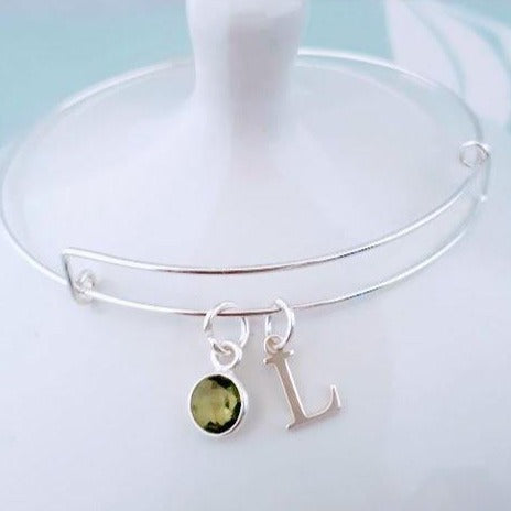 Sterling Silver Personalised Gemstone Bangle - SKU 203 - Sophellie Jewellery