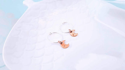 Silver and Rose Gold Crescent Moon Hoop Earrings - SKU 178 - Sophellie Jewellery