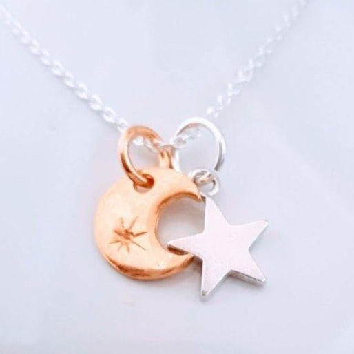 Sterling Silver Moon and Star Necklace - SKU 204 - Sophellie Jewellery