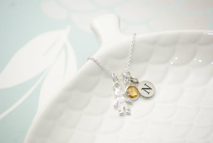 Sterling Silver Personalised Initial and Gemstone Baby Boy Necklace - SKU 056 - Sophellie Jewellery