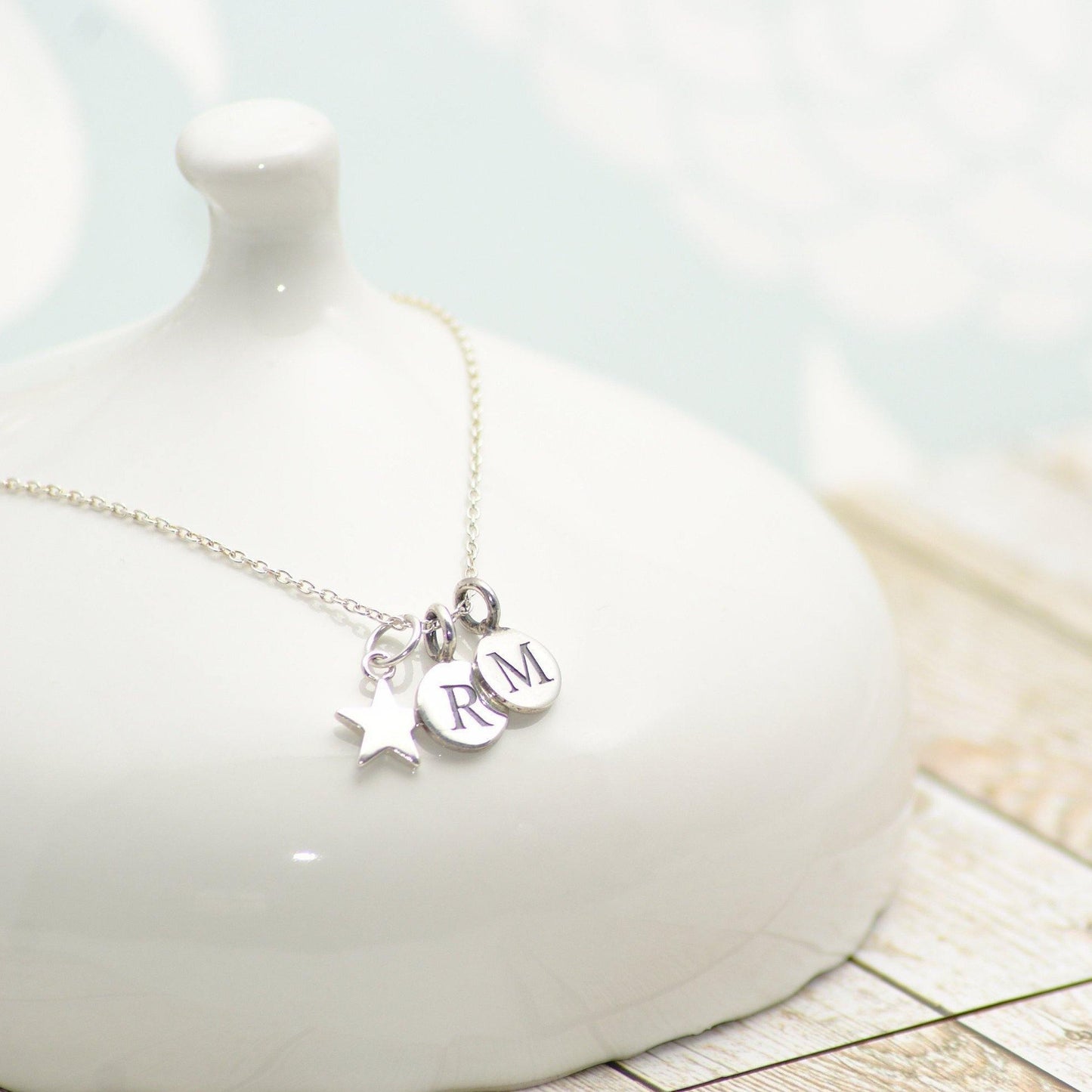 Sterling Silver Double Initial and Star Pendant Necklace - SKU 009 - Sophellie Jewellery