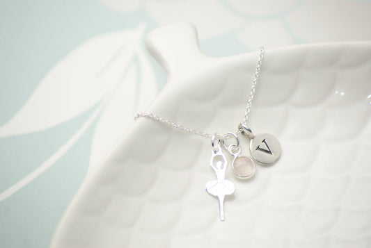 Sterling Silver Ballerina & Rose Quartz Necklace - SKU 059 - Sophellie Jewellery