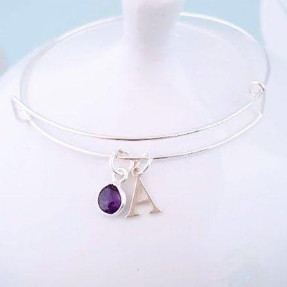 Sterling Silver Personalised Gemstone Bangle - SKU 203 - Sophellie Jewellery