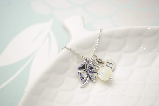 Sterling Silver Personalised Gemstone Clover Necklace - SKU 004 - Sophellie Jewellery