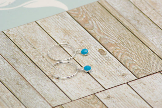 Sterling Silver Turquoise Hoop Earrings - SKU 076 - Sophellie Jewellery