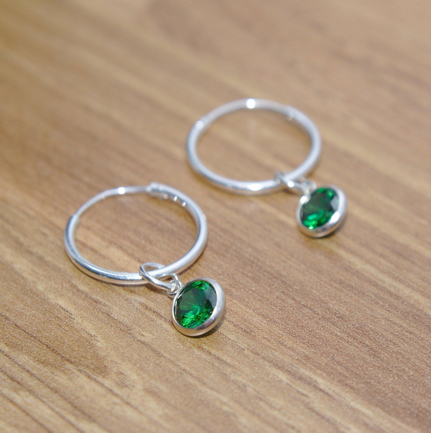 Sterling Silver Emerald Green CZ Hoop Earrings - SKU 286 - Sophellie Jewellery