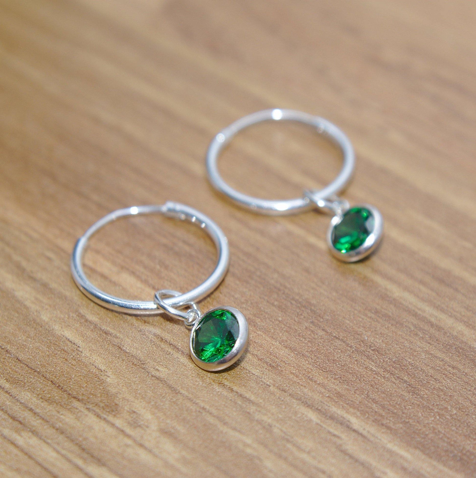 Sterling Silver Emerald Green CZ Hoop Earrings - SKU 286 - Sophellie Jewellery