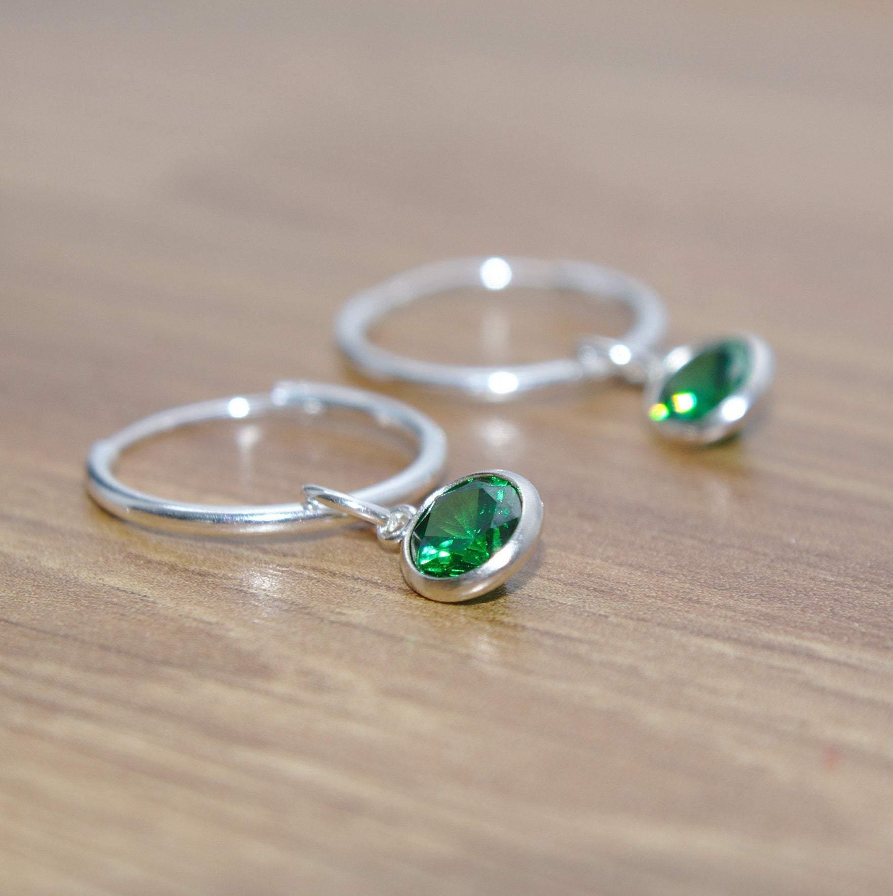 Sterling Silver Emerald Green CZ Hoop Earrings - SKU 286 - Sophellie Jewellery