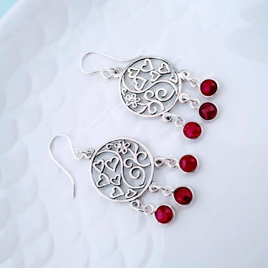 Sterling Silver Ruby Gemstone Earrings - SKU 186 - Sophellie Jewellery