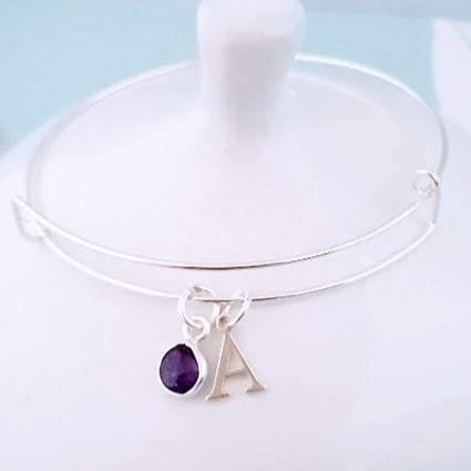 Sterling Silver Personalised Gemstone Bangle - SKU 203 - Sophellie Jewellery