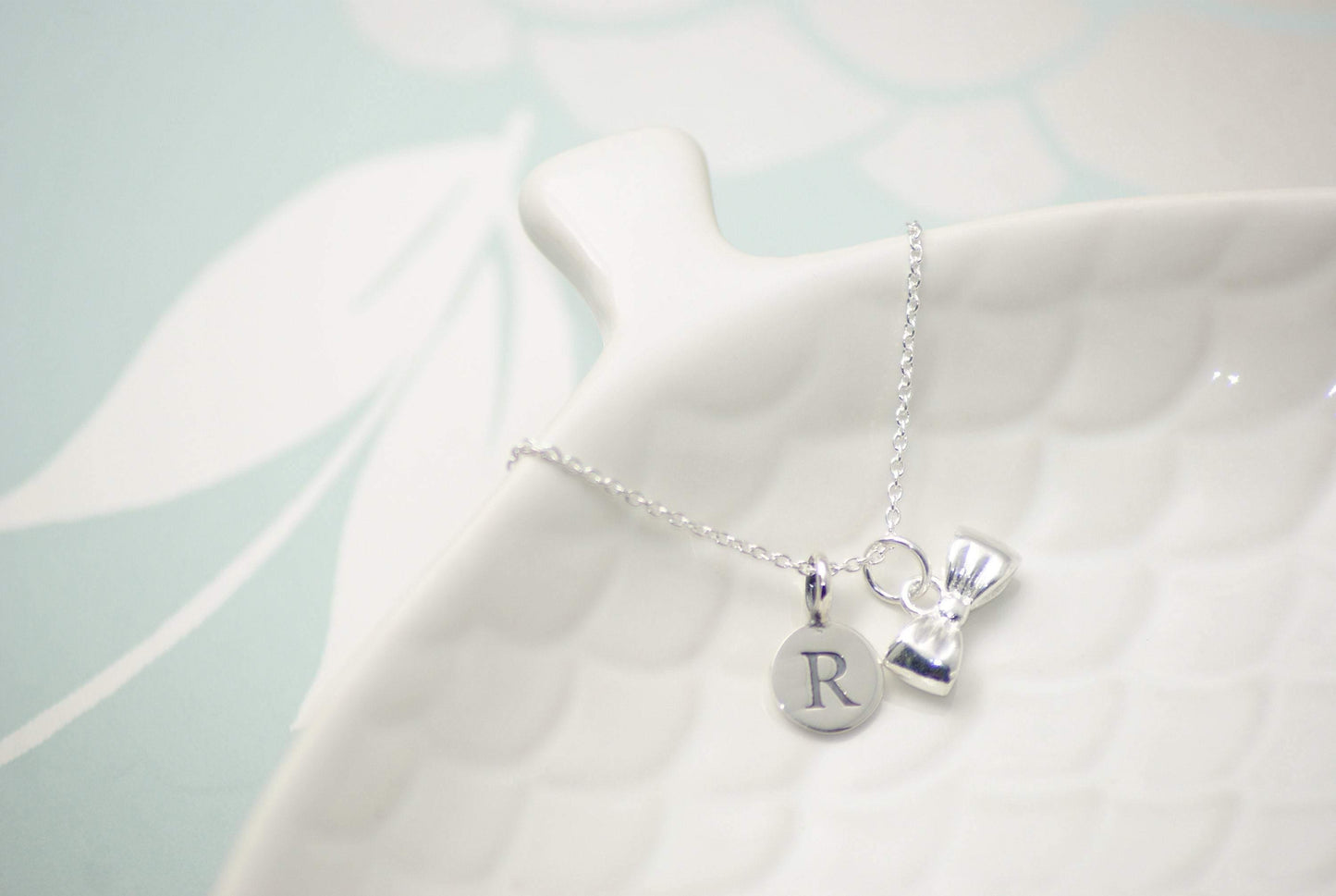 Sterling Silver Personalised Initial Bow Necklace - SKU 060 - Sophellie Jewellery