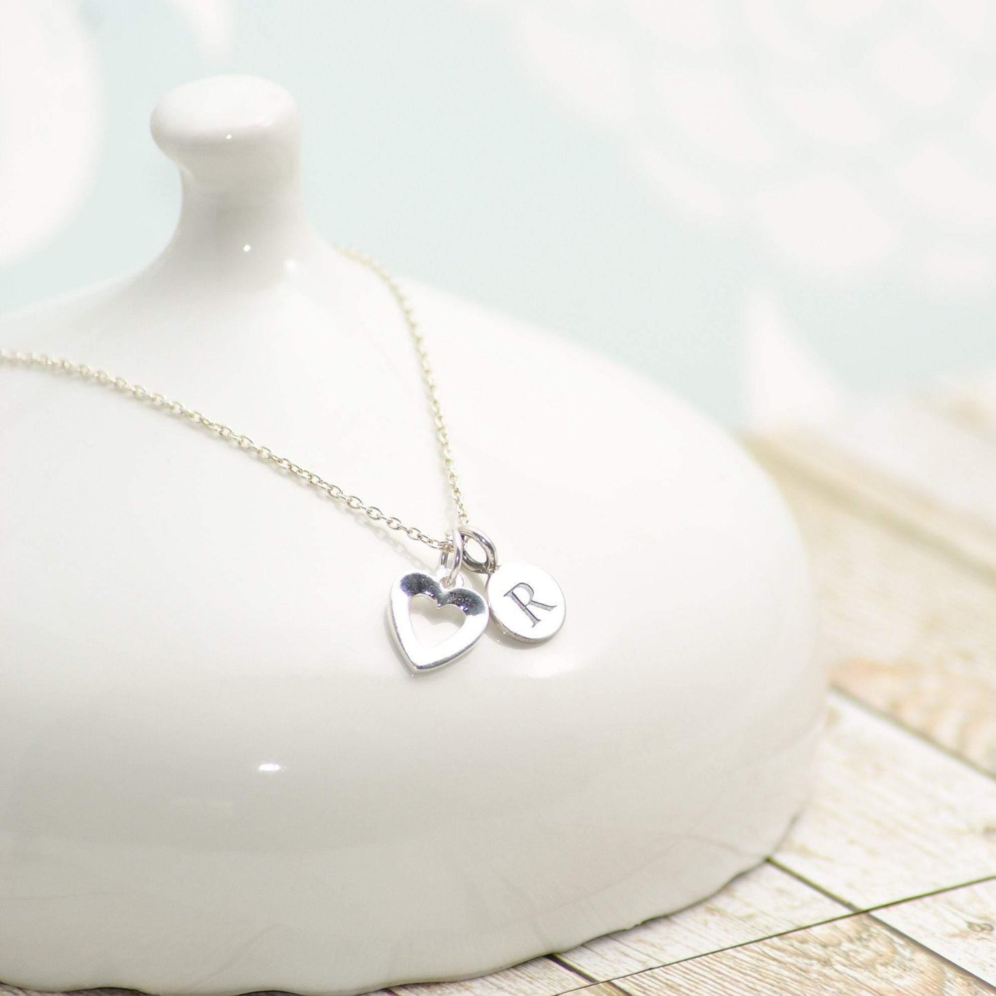 Sterling Silver Personalised Heart and Initial Pendant Necklace - SKU 081 - Sophellie Jewellery