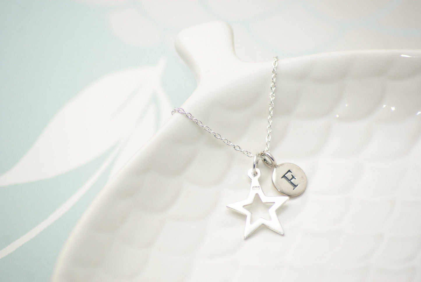 Sterling Silver Initial and Star Pendant Necklace - SKU 043 - Sophellie Jewellery