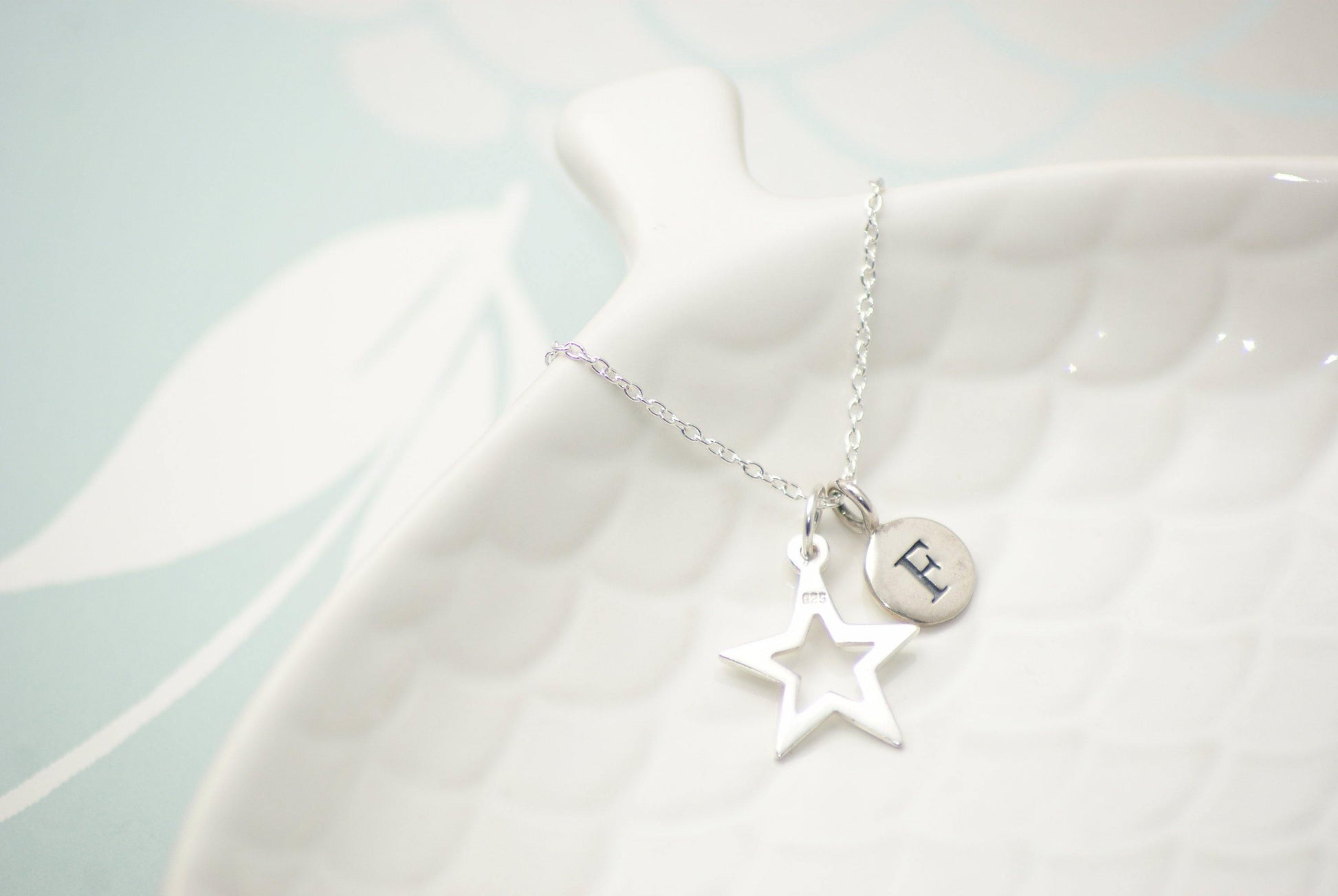 Sterling Silver Initial and Star Pendant Necklace - SKU 043 - Sophellie Jewellery