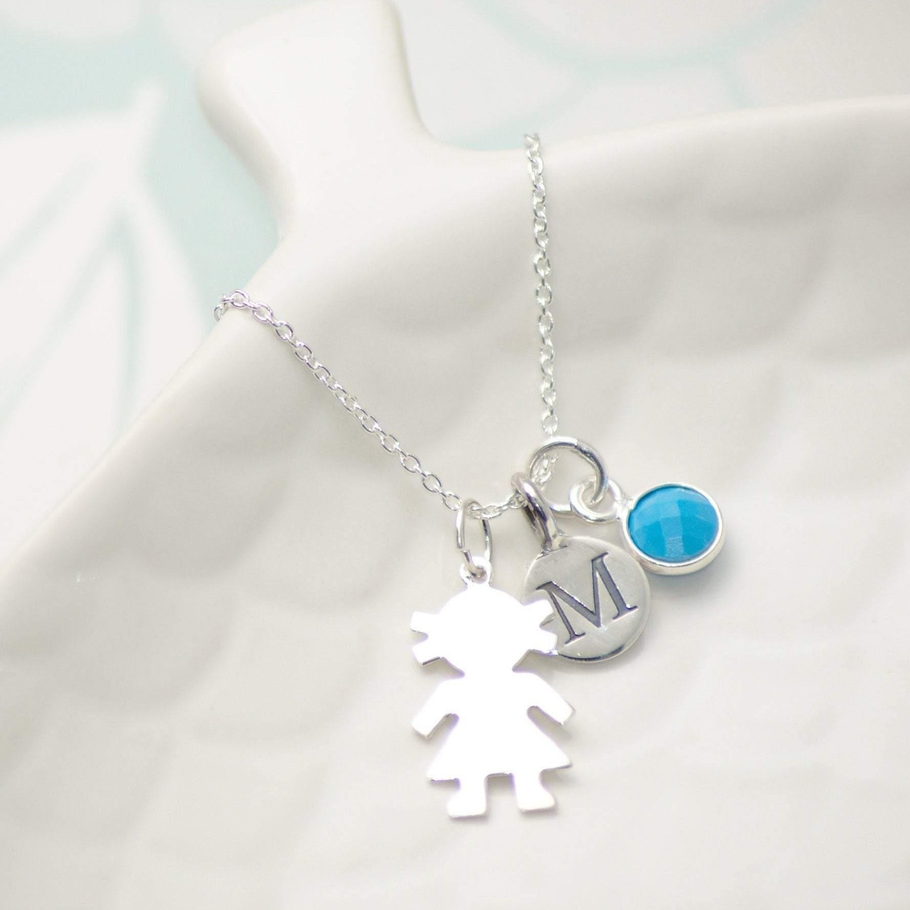 Sterling Silver Personalised Initial and Gemstone Baby Girl Necklace - SKU 054 - Sophellie Jewellery