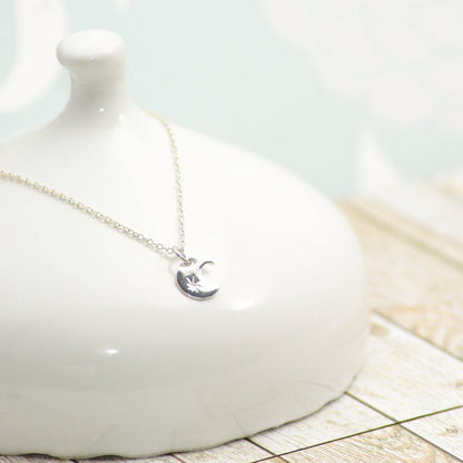 Sterling Silver Crescent Moon Pendant Necklace - SKU 093 - Sophellie Jewellery