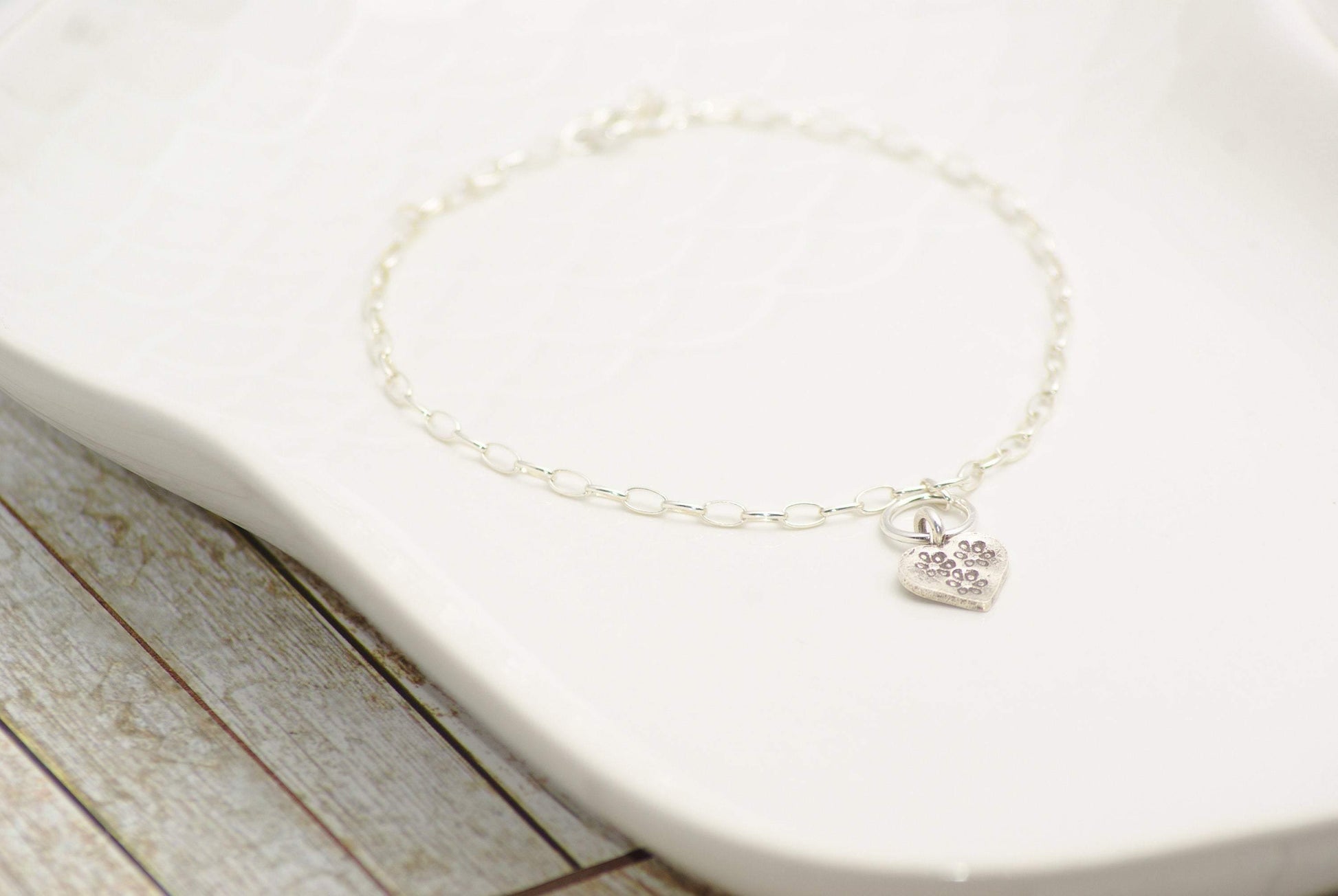 Sterling Silver Flower Heart Charm Bracelet - SKU 152 - Sophellie Jewellery