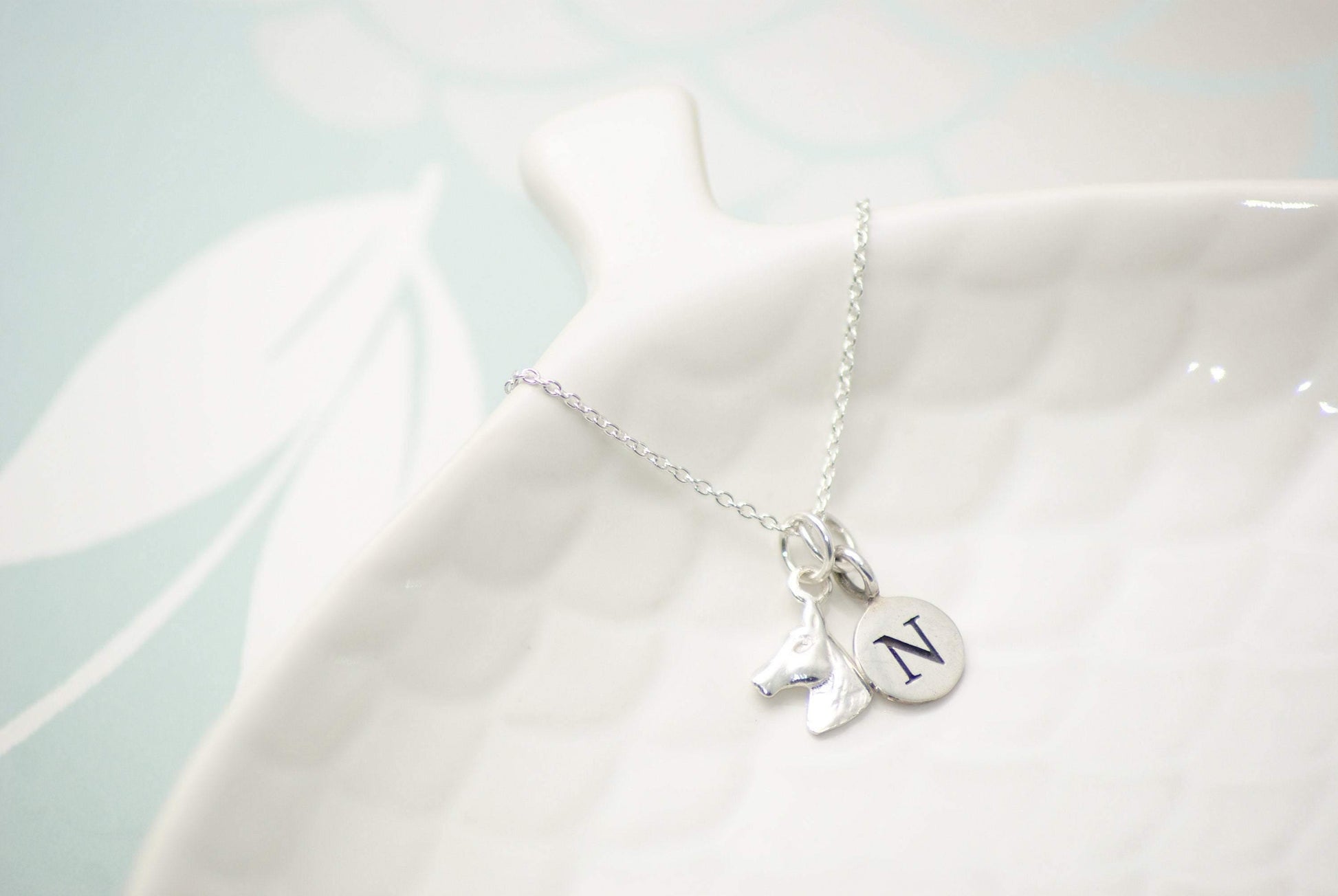 Sterling Silver Horse and Initial Pendant Necklace - SKU 022 - Sophellie Jewellery