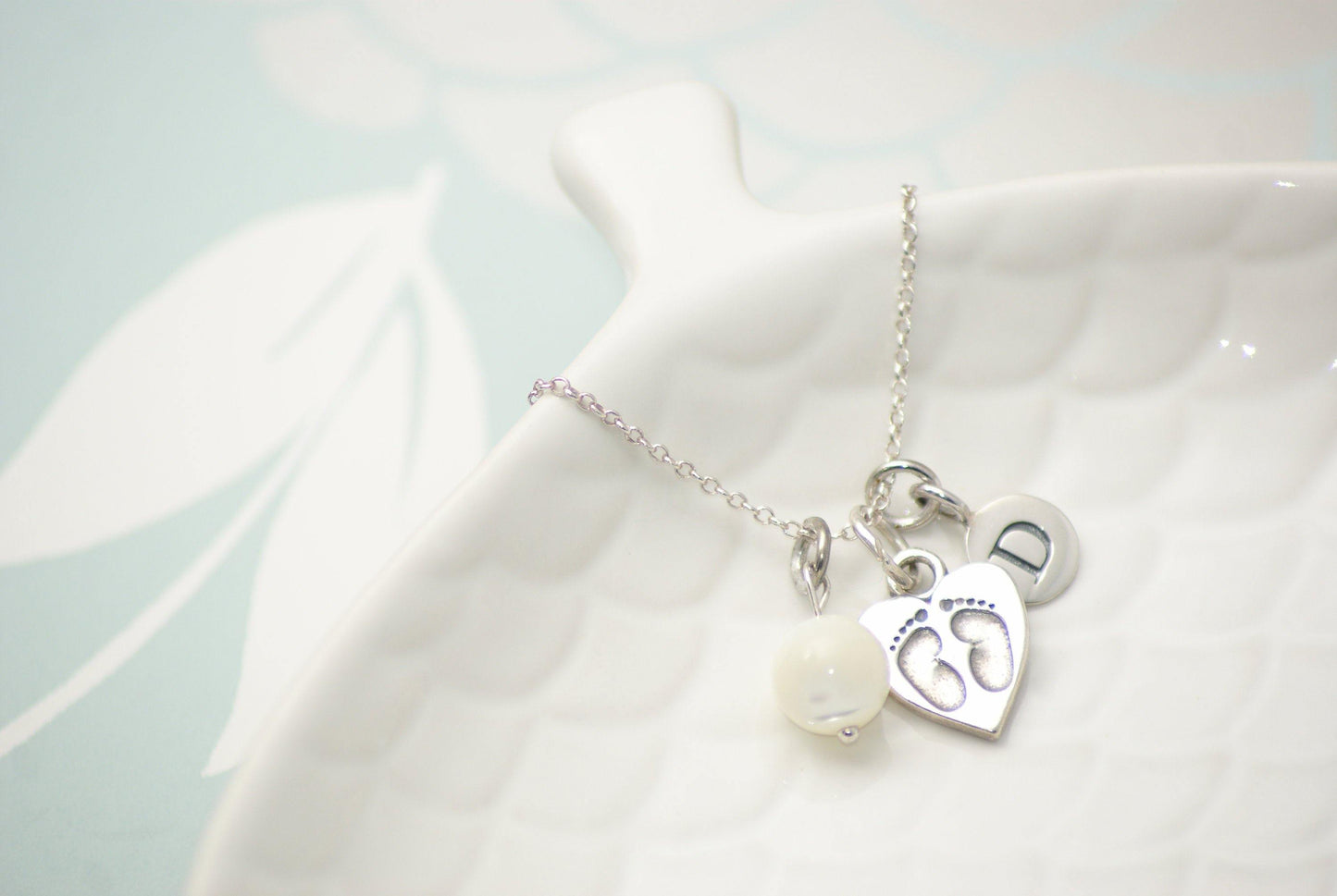 Sterling Silver Baby Footprint Personalised Necklace With Birthstone - SKU 029 - Sophellie Jewellery