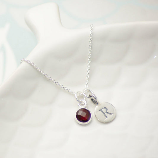 Sterling Silver Initial and Birthstone Necklace - SKU 033 - Sophellie Jewellery