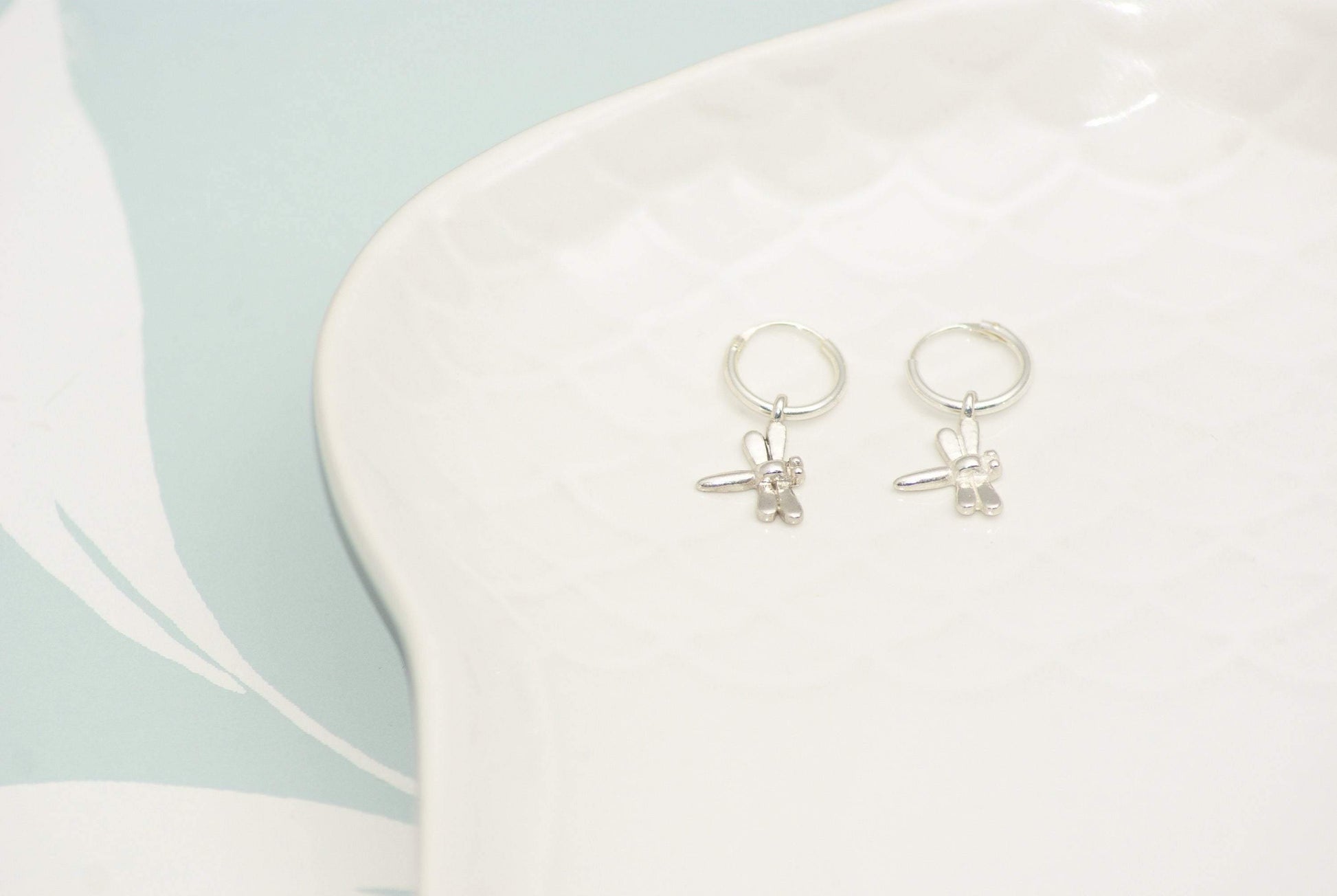 Sterling Silver Dragonfly Hoop Drop Earrings - SKU 008 - Sophellie Jewellery