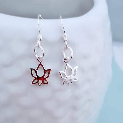 Sterling Silver Lotus Flower Dangle Earrings - SKU 367 - Sophellie Jewellery