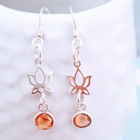 Sterling Silver Lotus Flower Gemstone Earrings - SKU 375 - Sophellie Jewellery