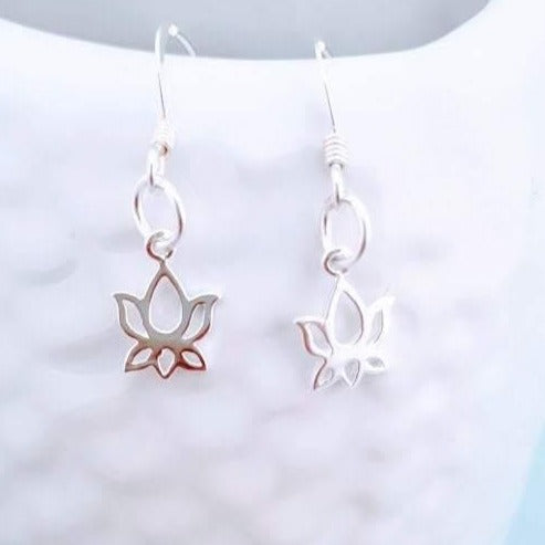 Sterling Silver Lotus Flower Dangle Earrings - SKU 367 - Sophellie Jewellery