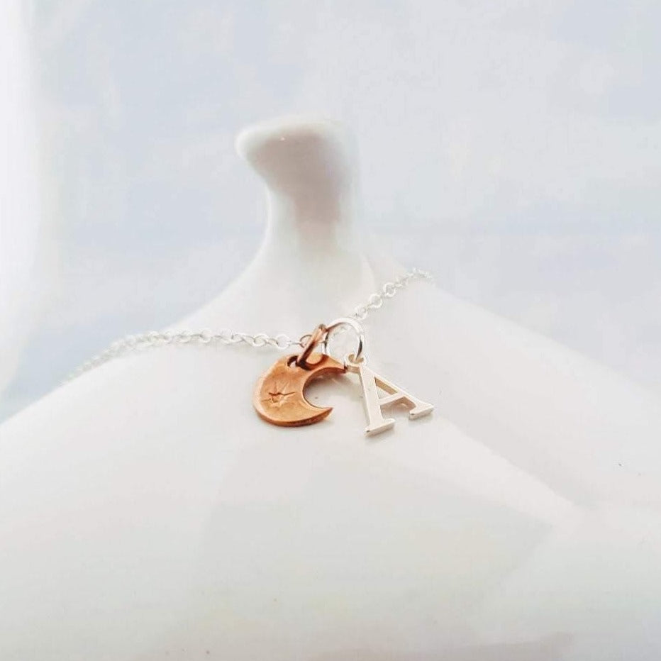 Rose Gold Personalised Crescent Moon Necklace - SKU 179 - Sophellie Jewellery