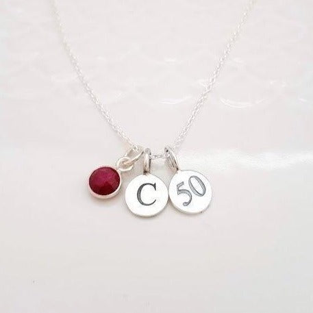 Sterling Silver 50th Milestone Personalised Gemstone Necklace - SKU 399 - Sophellie Jewellery