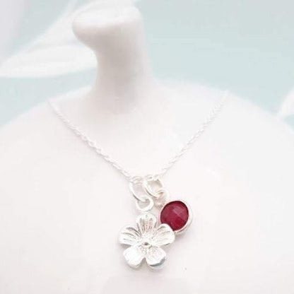 Sterling Silver Flower and Gemstone Necklace - SKU 401 - Sophellie Jewellery