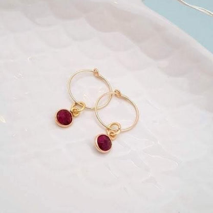 Gold Ruby Hoop Earrings - SKU 287 - Sophellie Jewellery