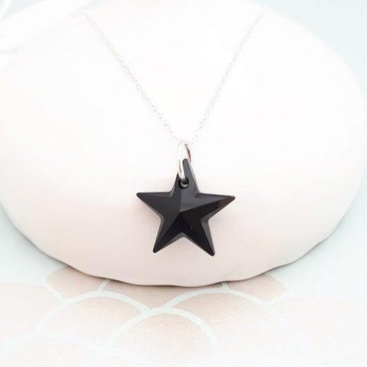 Sterling Silver Black Crystal Star Necklace - SKU 041 - Sophellie Jewellery