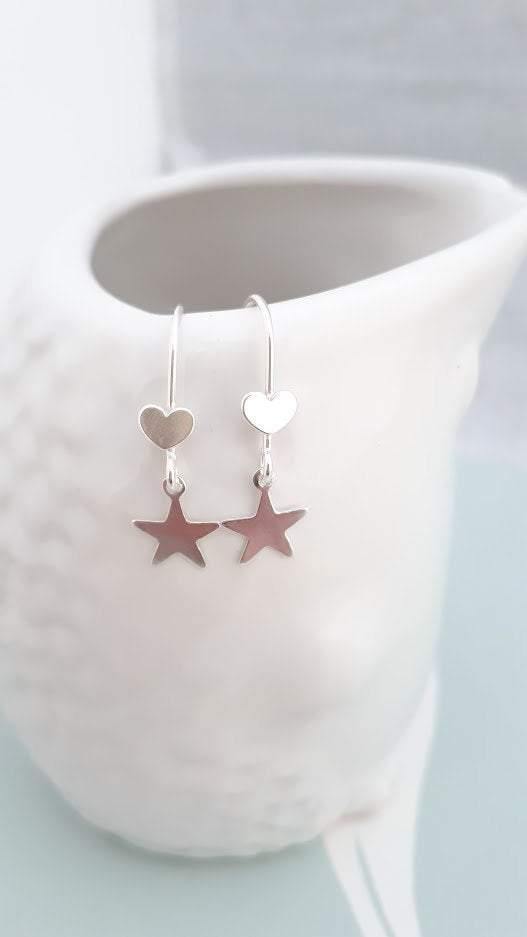 Sterling Silver Heart and Star Earrings - SKU 406 - Sophellie Jewellery