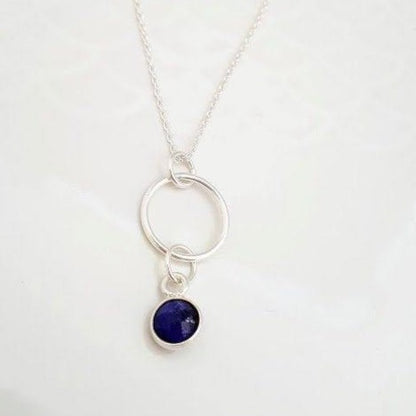 Sterling Silver Hoop and Sapphire Pendant Necklace - SKU 440 - Sophellie Jewellery